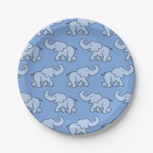 Assiettes En Carton Motif éléphant mignon bleu Baby Shower