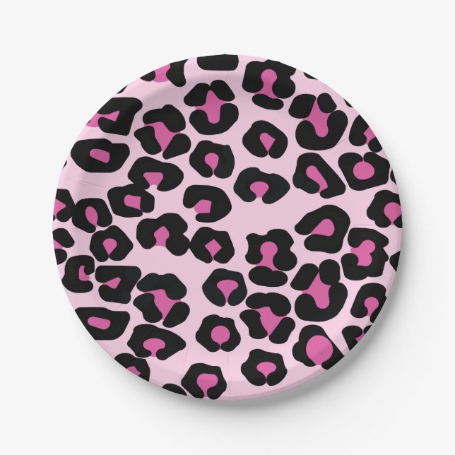 Assiettes En Carton Motif Empreinte de léopard rose et noir (Devant)