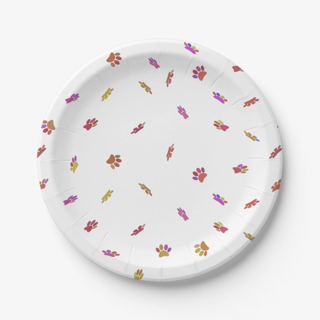 Assiettes En Carton Motif Empreinte de patte Confetti Chien Personnali (Devant)