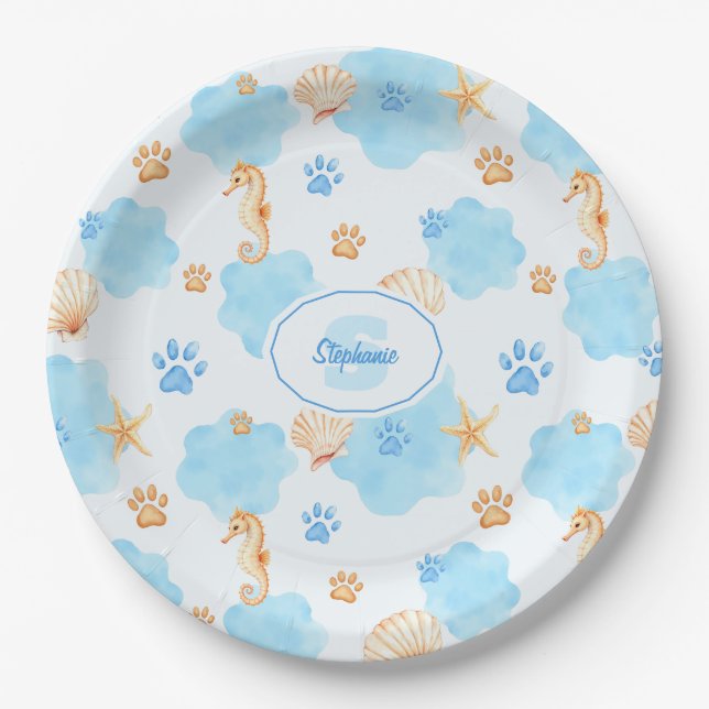 Assiettes En Carton Motif Empreinte de patte d'inspiration océanique a (Devant)