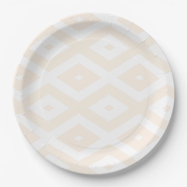 Assiettes En Carton Motif en diamant beige et blanc (Devant)