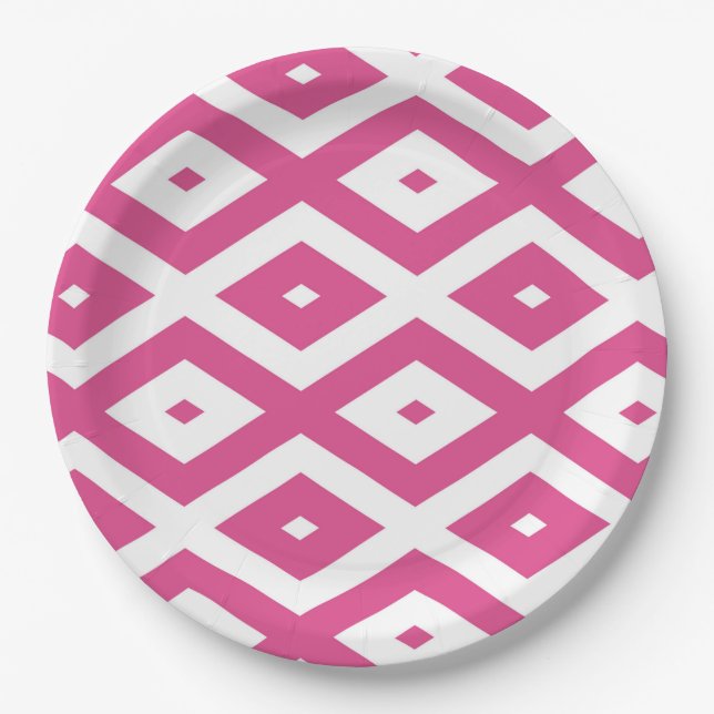 Assiettes En Carton Motif en diamant rose et blanc (Devant)