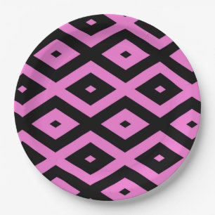 Assiettes En Carton Motif en diamant rose et noir