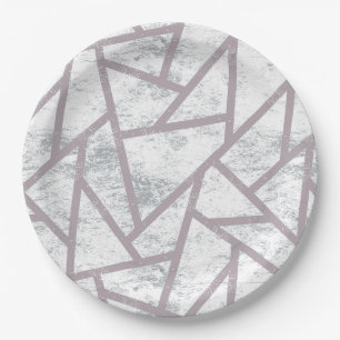 Assiettes En Carton Motif en mosaïque gris pâle