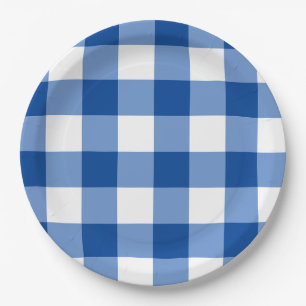 Assiettes En Carton Motif en vichy bleu