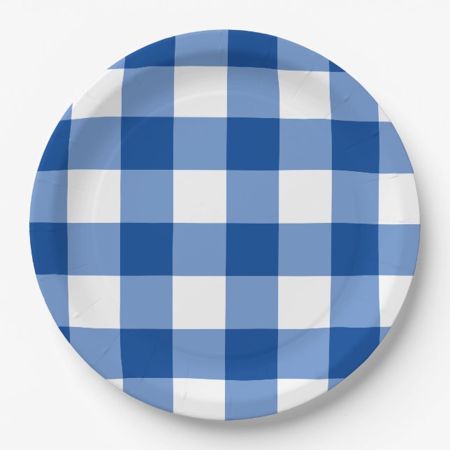 Assiettes En Carton Motif en vichy bleu (Devant)