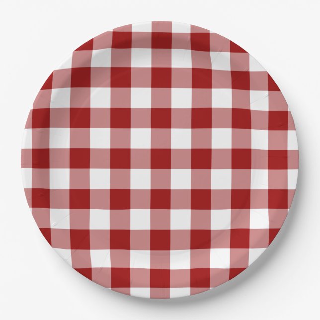 Assiettes En Carton Motif En vichy rouge et blanc (Devant)