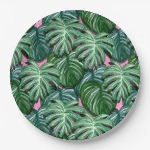 Assiettes En Carton Motif exotique Feuille tropical vert