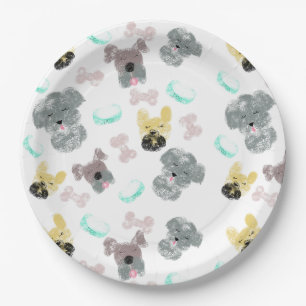 Assiettes En Carton Motif Fête Chien Rose Bleu