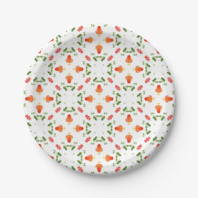 Assiettes En Carton Motif feuille  aux fleurs orange (Devant)
