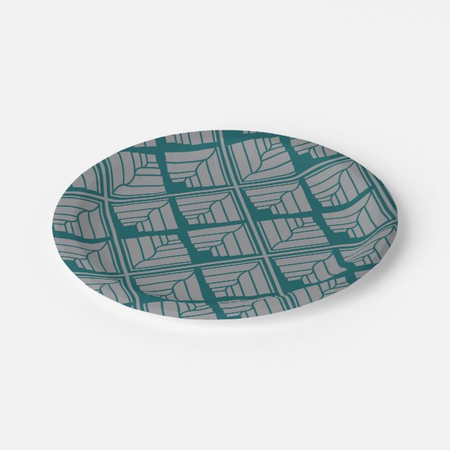 Assiettes En Carton Motif feuille carré Turquoise neutre (Angle)