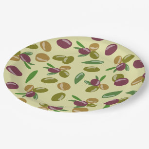 Assiettes En Carton Motif Feuille d'olive et d'olive rustique