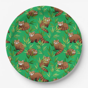 Assiettes En Carton Motif Feuille Red Panda & Bamboo