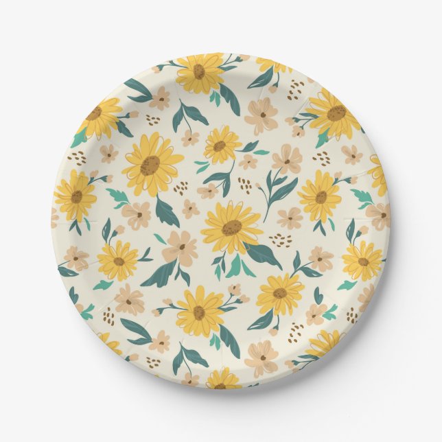Assiettes En Carton Motif Fleur de marguerite jaune (Devant)