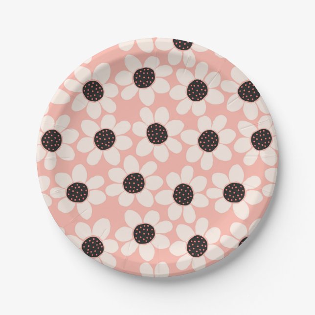 Assiettes En Carton Motif Fleur Rose Cute (Devant)