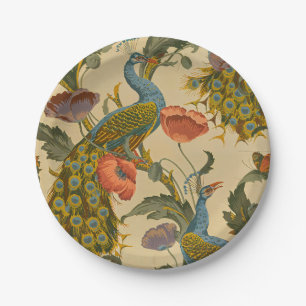 Assiettes En Carton Motif floral Art nouveau vintage avec paon et pavo