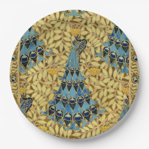 Assiettes En Carton Motif floral au paon bleu Art nouveau vintage