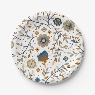 Assiettes En Carton Motif floral avec des fleurs bleues et orange