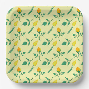 Assiettes En Carton Motif floral avec rose jaune et fleurs de tulipe