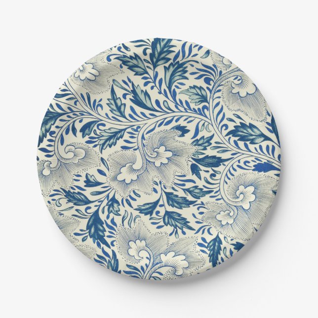 Assiettes En Carton Motif Floral bleu Antique Design asiatique (Devant)