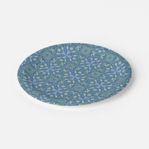 Assiettes En Carton Motif floral bleu et vert sans couture