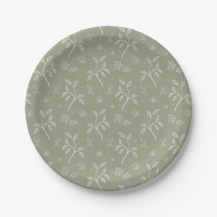 Assiettes En Carton Motif floral botanique élégant en vert olive