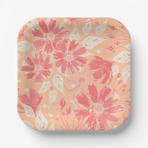 Assiettes En Carton Motif floral dans des tons de pêche à la mode