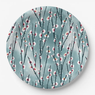 Assiettes En Carton Motif floral de fleurs de prune de printemps