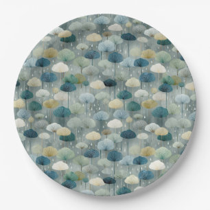 Assiettes En Carton Motif floral de jardin de pluie serein (1)
