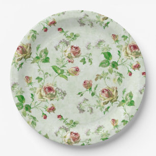 Assiettes En Carton Motif floral de roses roses vintage