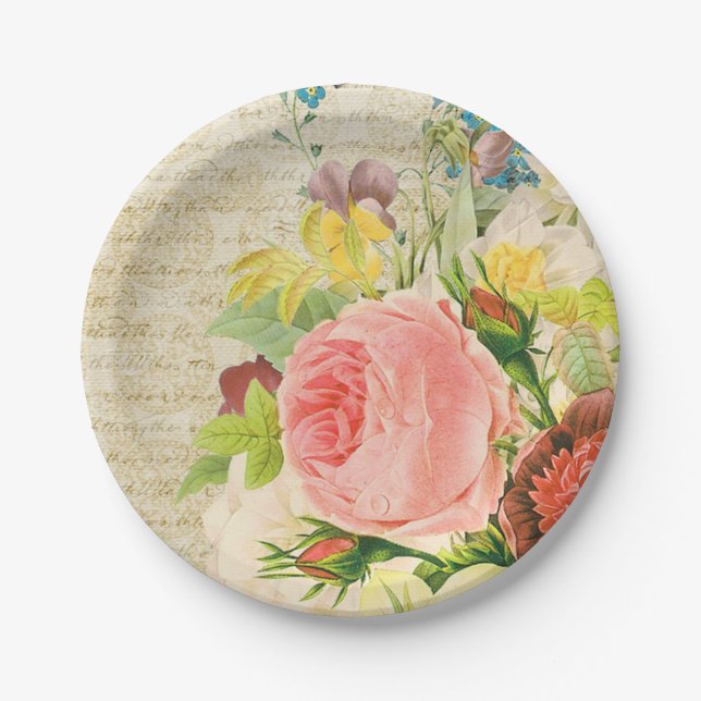 Assiettes En Carton Motif floral en pastel Girly (Devant)