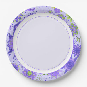 Assiettes En Carton Motif floral fleurs assez pourpres de thème de