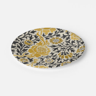 Assiettes En Carton Motif floral jaune et noir de style vintage