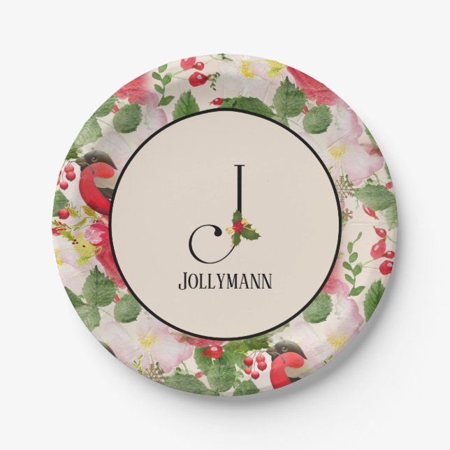 Assiettes En Carton Motif Floral Monogramme Initial J (Devant)