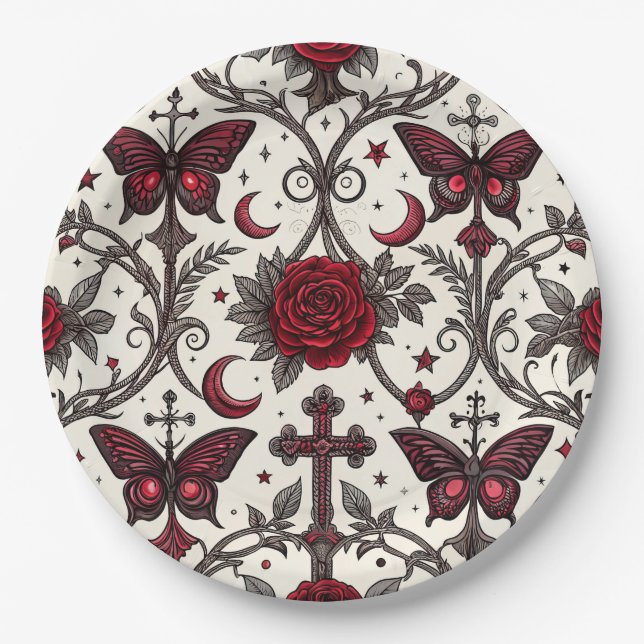 Assiettes En Carton Motif floral papillon gothique (1) (Devant)