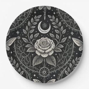 Assiettes En Carton Motif floral papillon gothique (4)