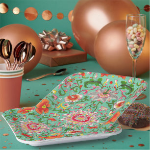 Assiettes En Carton Motif floral vintage, style William Morris,