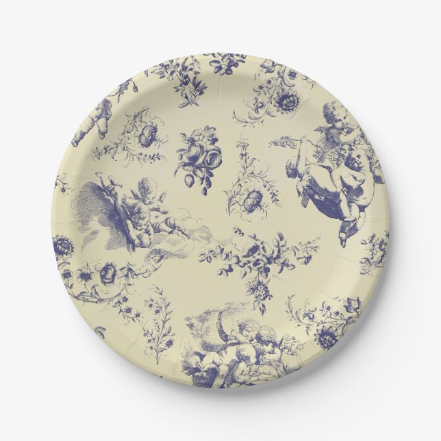 Assiettes En Carton Motif français bleu d'ange de pays de Toile (Devant)