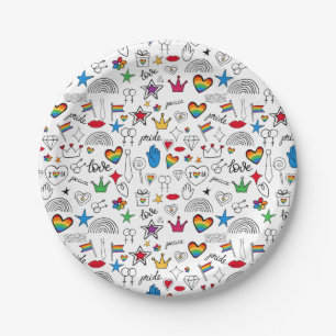 Assiettes En Carton Motif Gay pride Doodle
