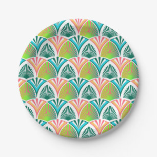 Assiettes En Carton Motif géométrique avec feuilles de palme et fleurs