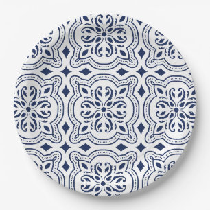 Assiettes En Carton Motif géométrique bleu marocain