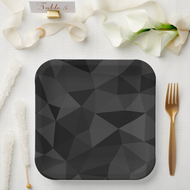 Assiettes En Carton Motif géométrique gris foncé et noir (Mariage)