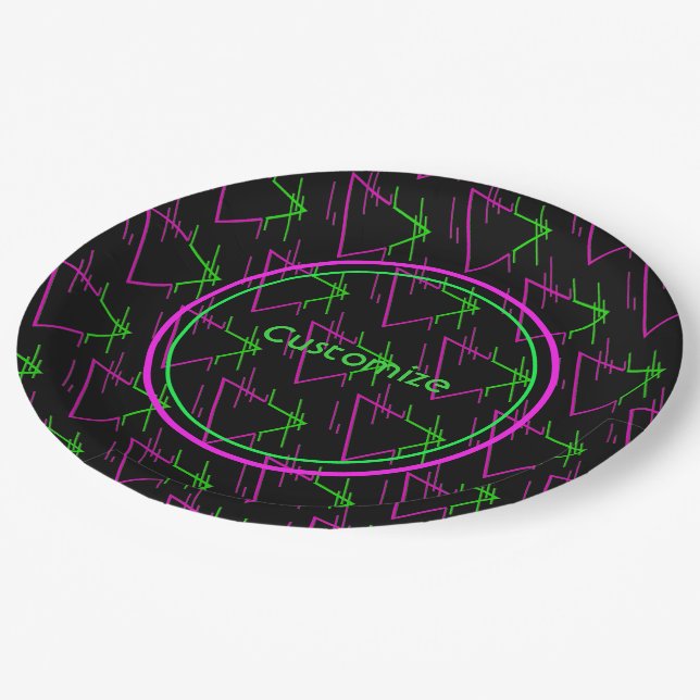Assiettes En Carton Motif géométrique Retro Neon (Angle)