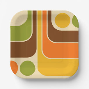 Assiettes En Carton Motif géométrique rétro vintage des années 70