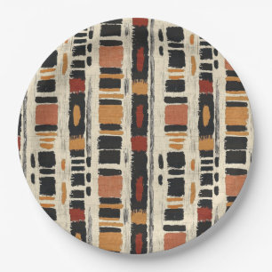 Assiettes En Carton Motif géométrique rustique en boue de coton (1)
