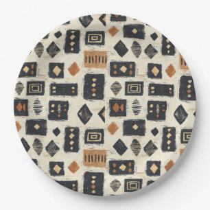 Assiettes En Carton Motif géométrique rustique en boue de coton (2)