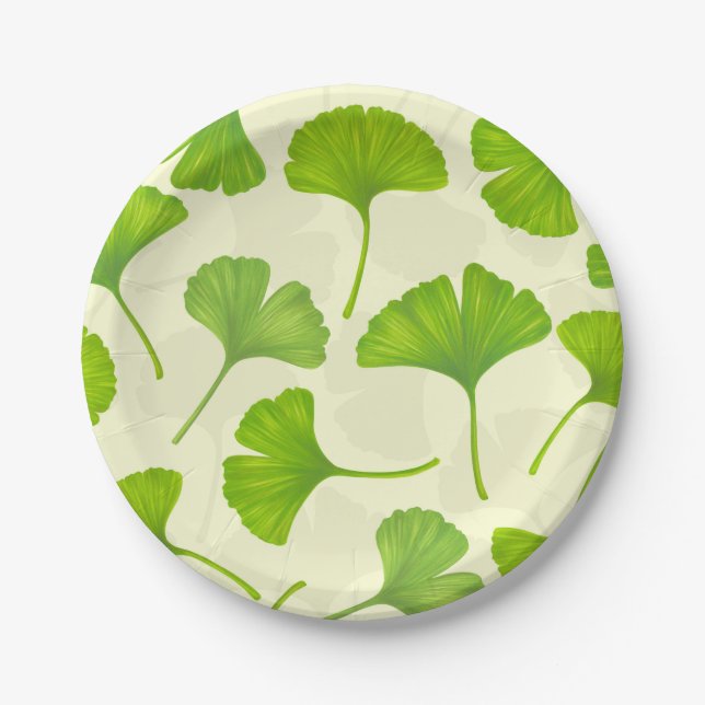 Assiettes En Carton Motif Ginkgo sur blanc (Devant)