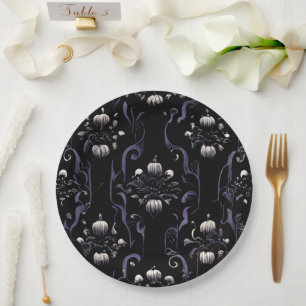 Assiettes En Carton Motif gothique noir et violet #5   Plaque de papie