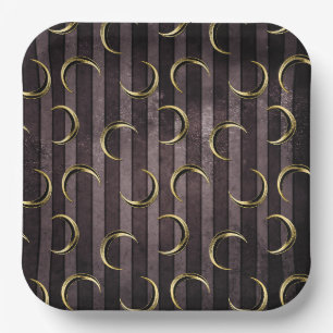 Assiettes En Carton Motif gothique vintage de lune d'or rayé violet