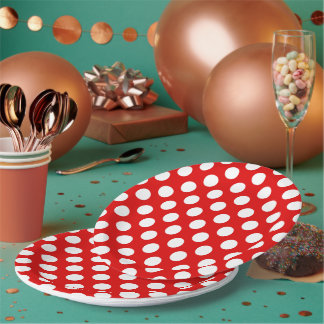 Assiettes En Carton Motif graphique vintage à pois rouges et blancs